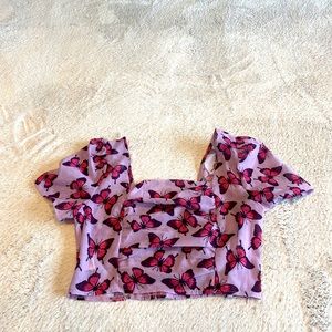 Butterfly Pattern Peplum Cropped Top